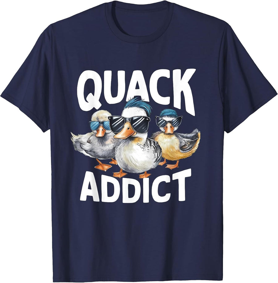 Quack Addict Funny Mallard Duck Lover T-Shirt - Navy Blue