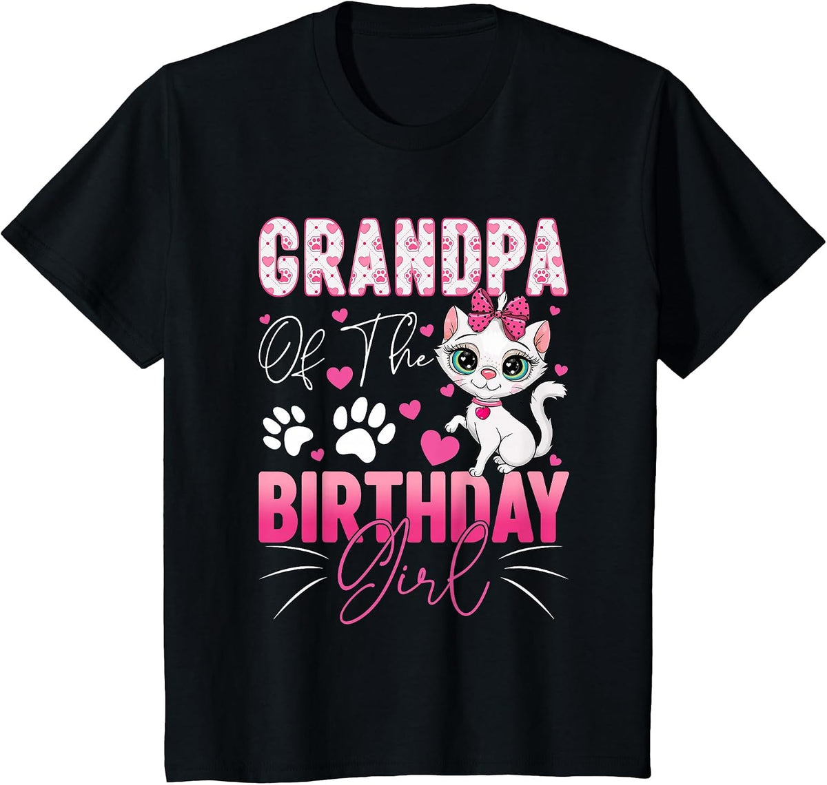 Grandpa of The Birthday Girl Cat Kitty Family Matching T-Shirt - Black