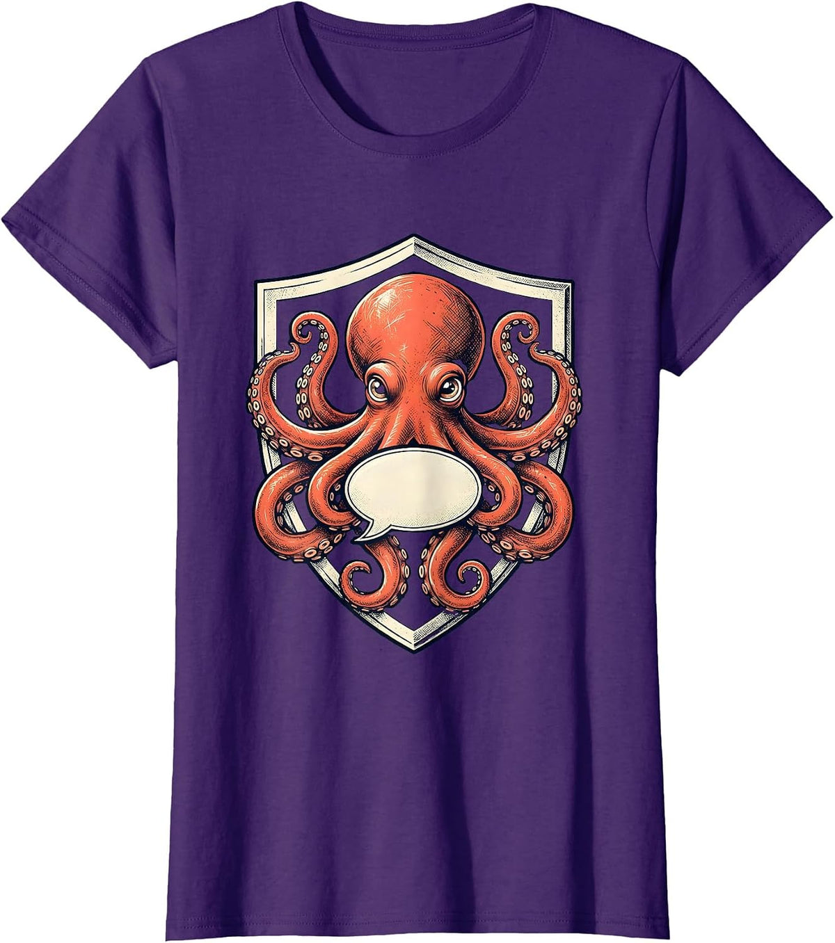 Women's Heraldic Octopus Emblem Marine Biology Enthusiast T-Shirt - Purple