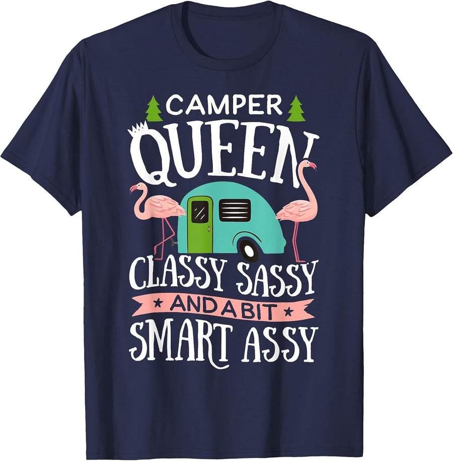 Camper Queen Classy Sassy Smart Funny Women Girls Camping RV T-Shirt - Navy Blue