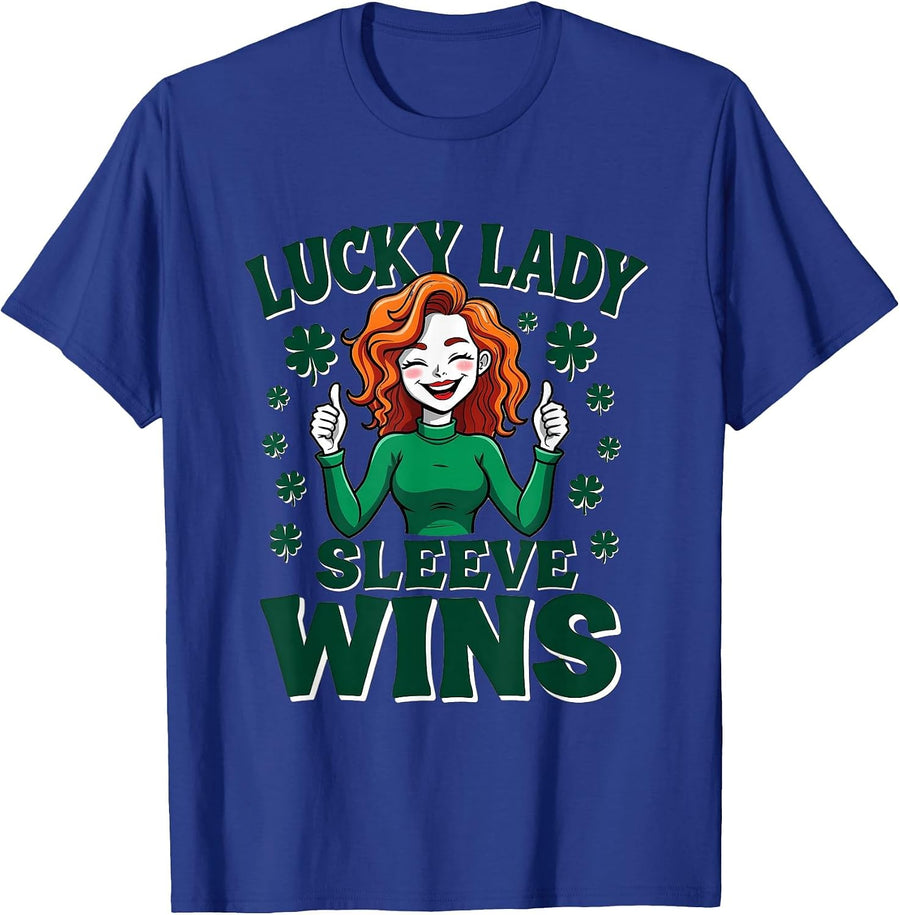 Lucky Lady Sleeve Wins St Patricks Day Design T-Shirt - Royal Blue