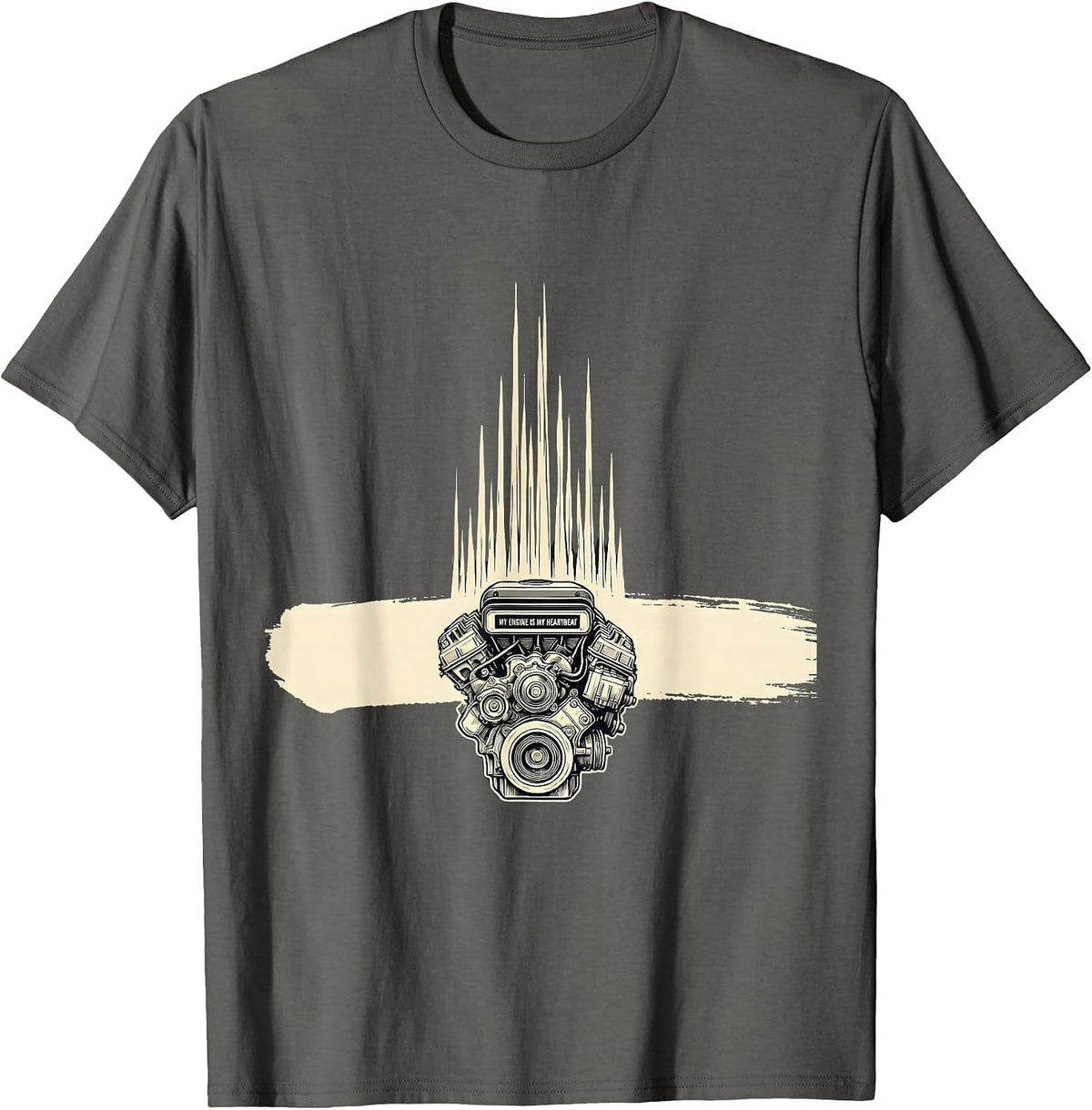 Men's My Engine Is My Heartbeat Funny Car Guy Auto Mechanic Humor T-Shirt - Asphalt Grey