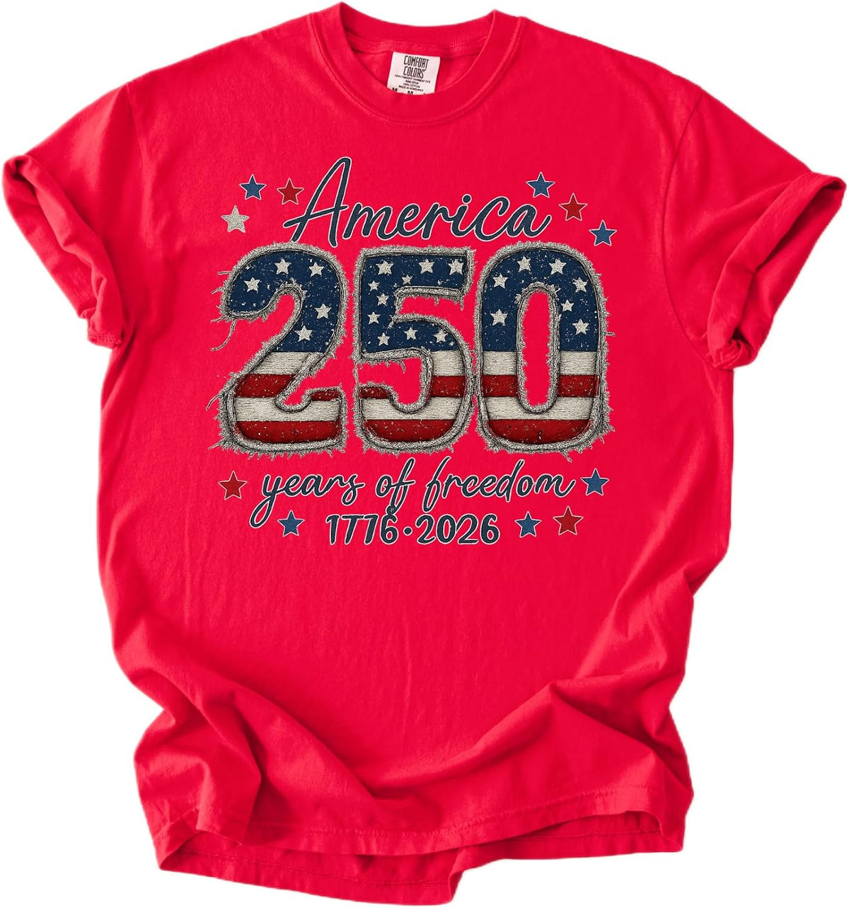 America 250 Freedom T-Shirt - Patriotic Stars Unisex Graphic Tee - Red