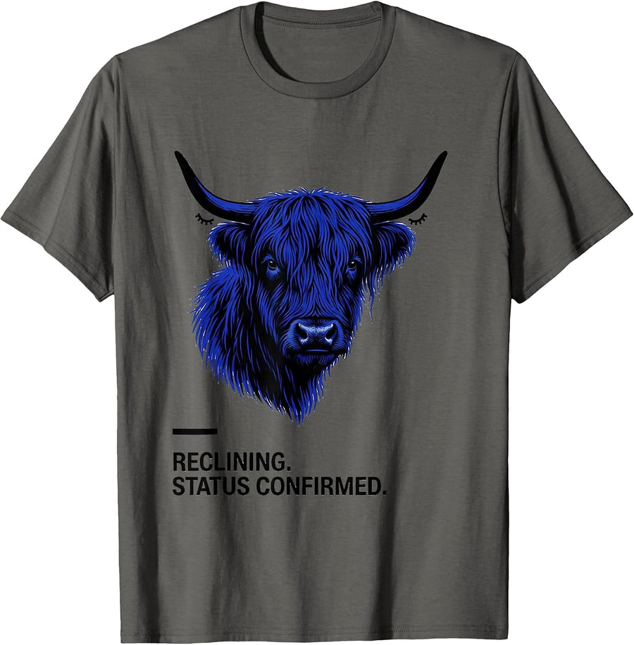 Reclining Status Confirmed Highland Cow Official Sleepshirt T-Shirt - Asphalt Grey