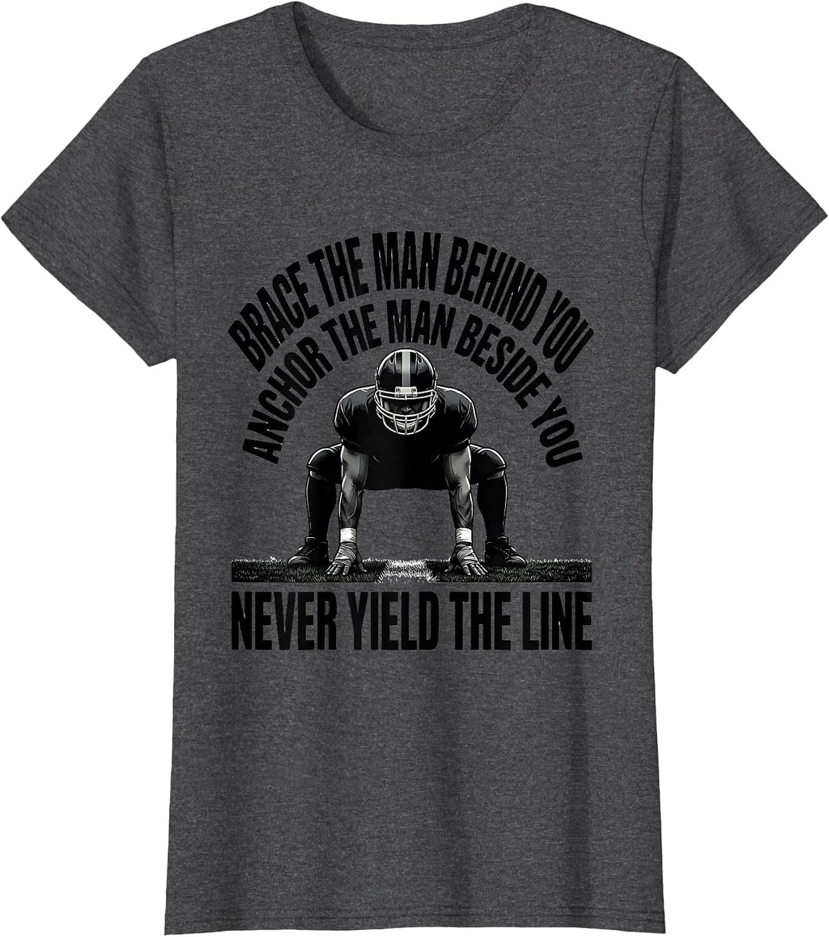 Women's Brace The Man Behind You Football Lineman Humor T-Shirt - Dark Heather Grey