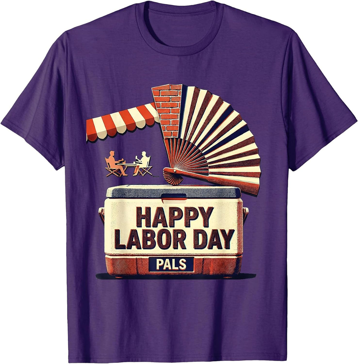Men's Happy Labor Day, Pals Risograph Picnic Holiday Celebration T-Shirt - Purple