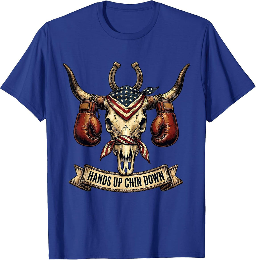 Hands Up Chin Down Boxing Fighter Design T-Shirt - Royal Blue