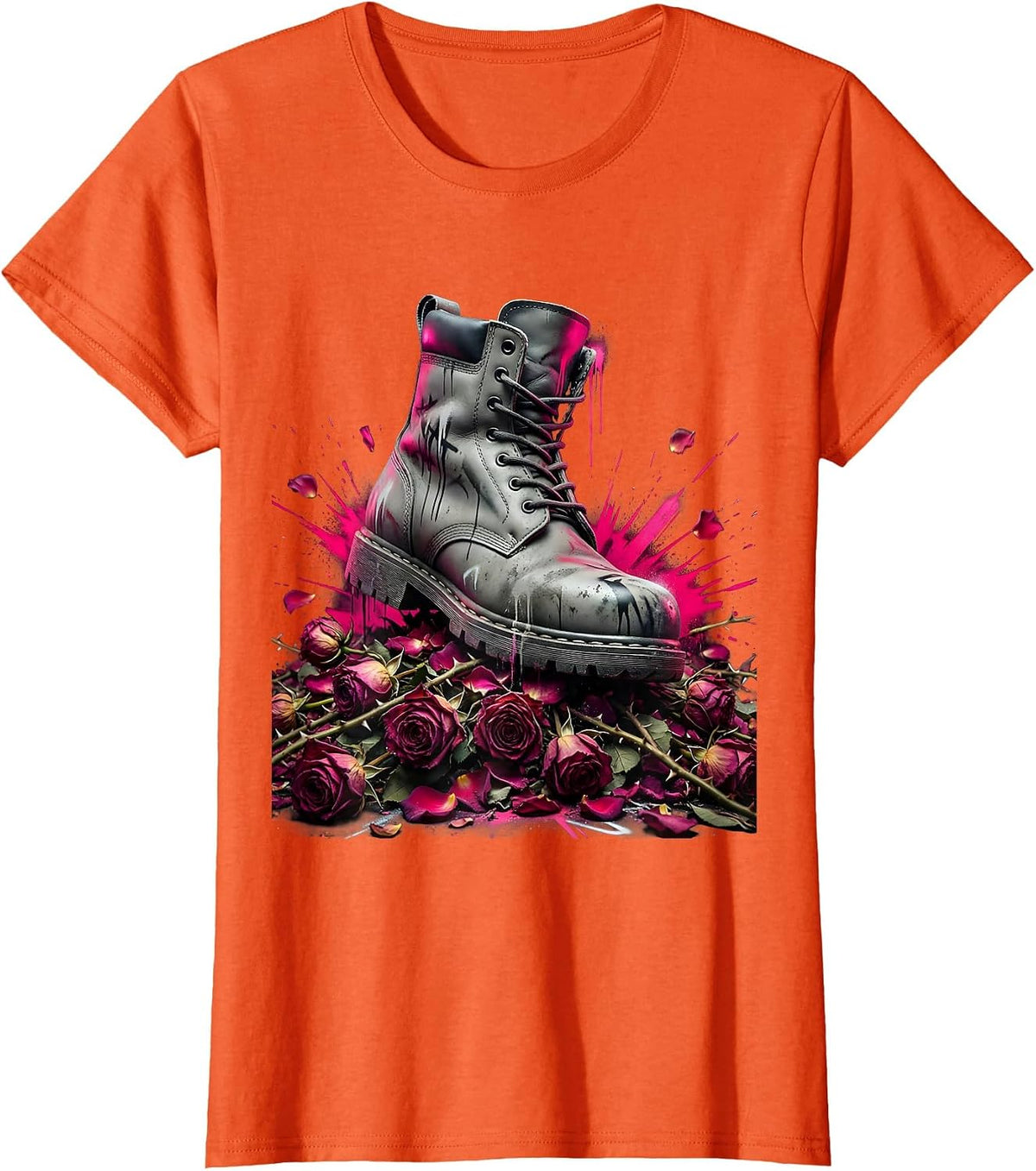 Combat Boot Crushing Dead Roses Graphic T-Shirt - Orange