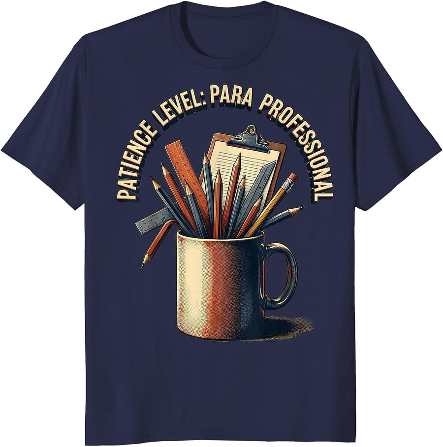 Patience Level Para Professional Educator Design T-Shirt - Navy Blue