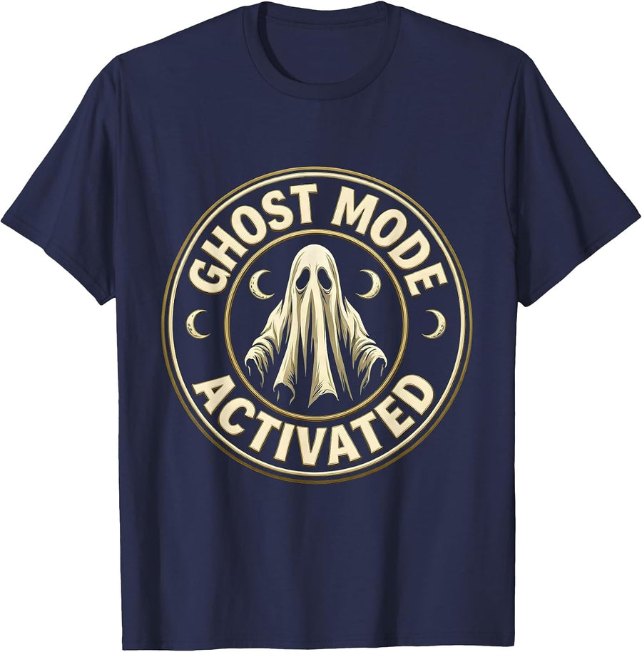 Ghost Mode Activated Spooky Season Design T-Shirt, Men, Navy Blue, XX-Large - As Pictured