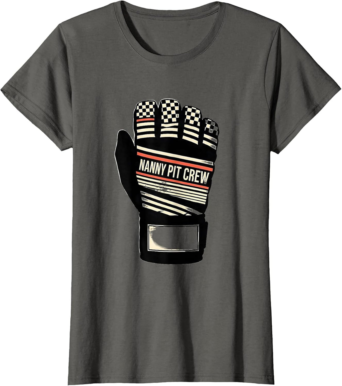 Women's Nanny Pit Crew Disrupted Stripe Graphic Race Car Birthday T-Shirt - Asphalt Grey