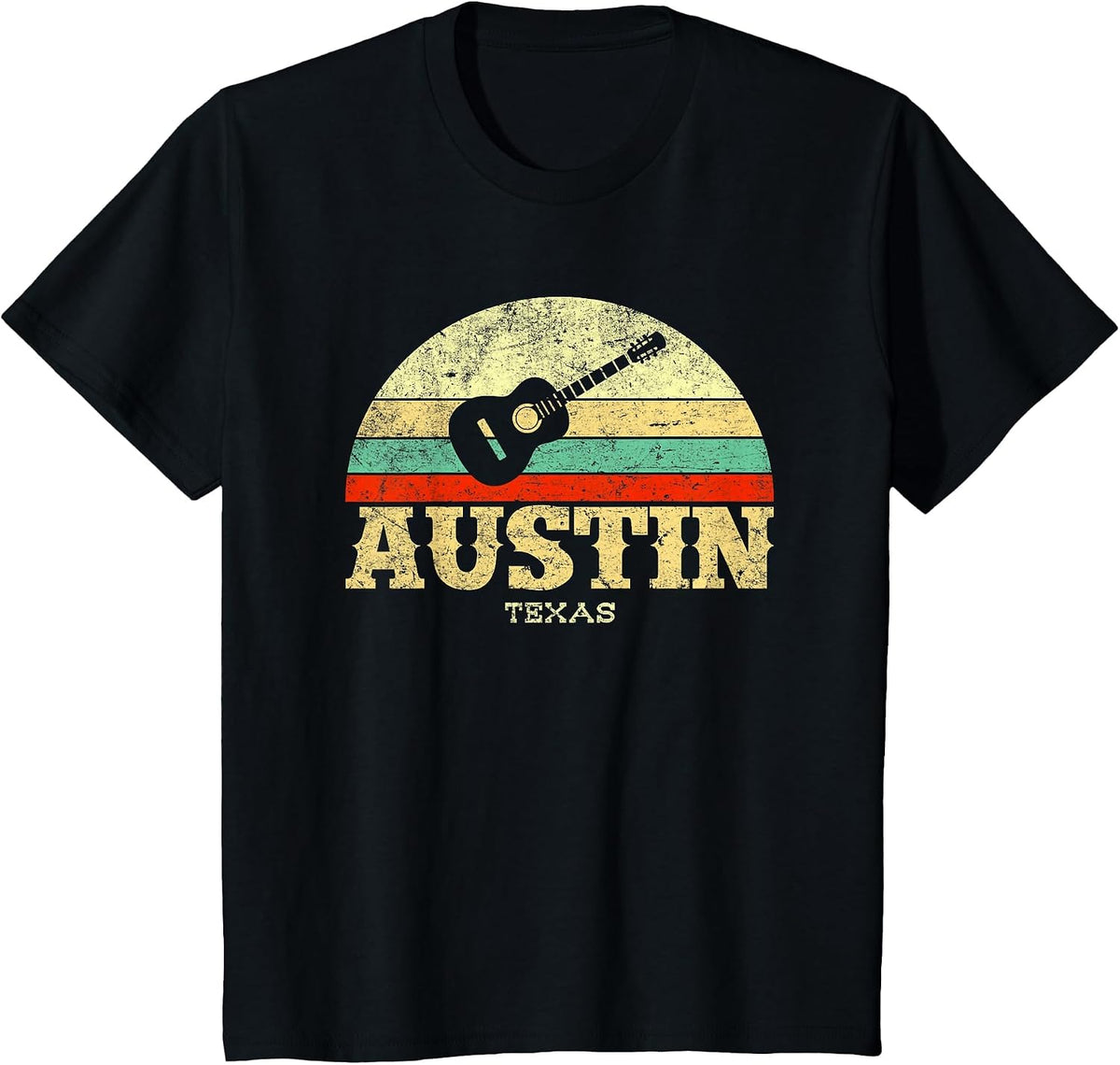 Retro Austin Texas Guitar Shirt Vintage Lone Star State Tee T-Shirt - Black