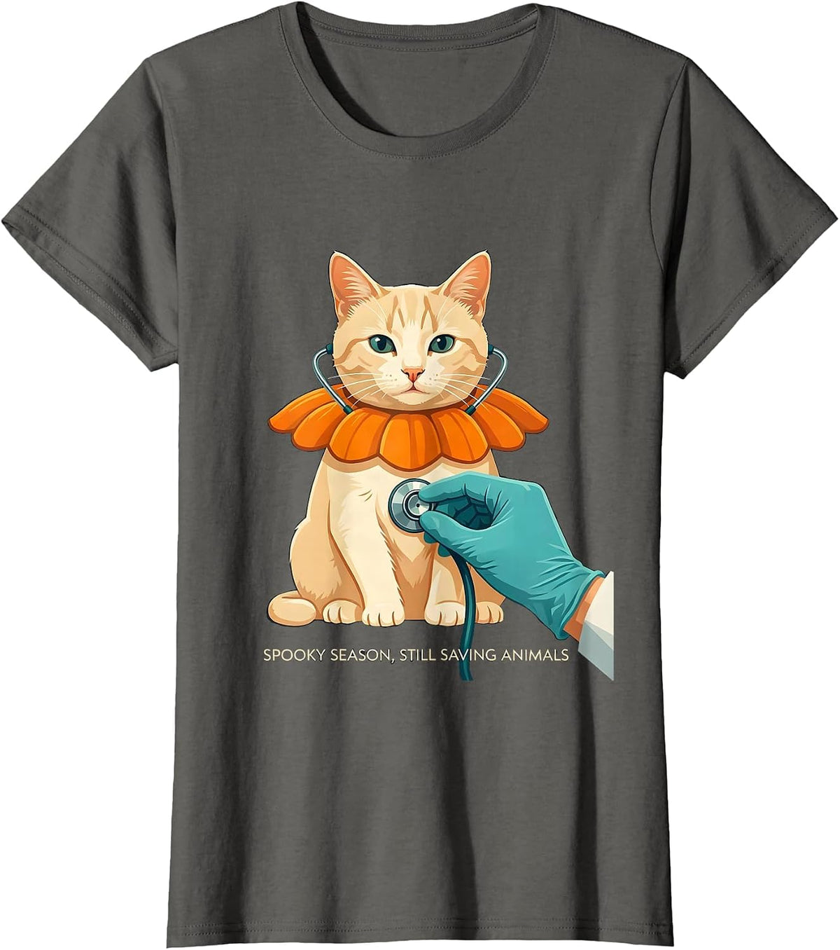Women's Spooky Season, Still Saving Animals Funny Vet Tech Animal T-Shirt - Asphalt Grey