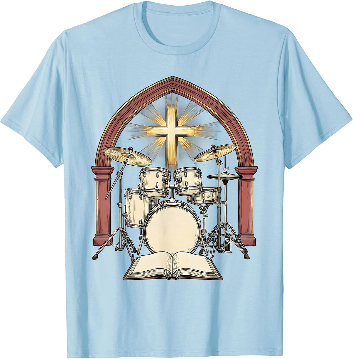 Men's Church Drum Kit Worship Musician Christian Drummer T-Shirt - Baby Blue