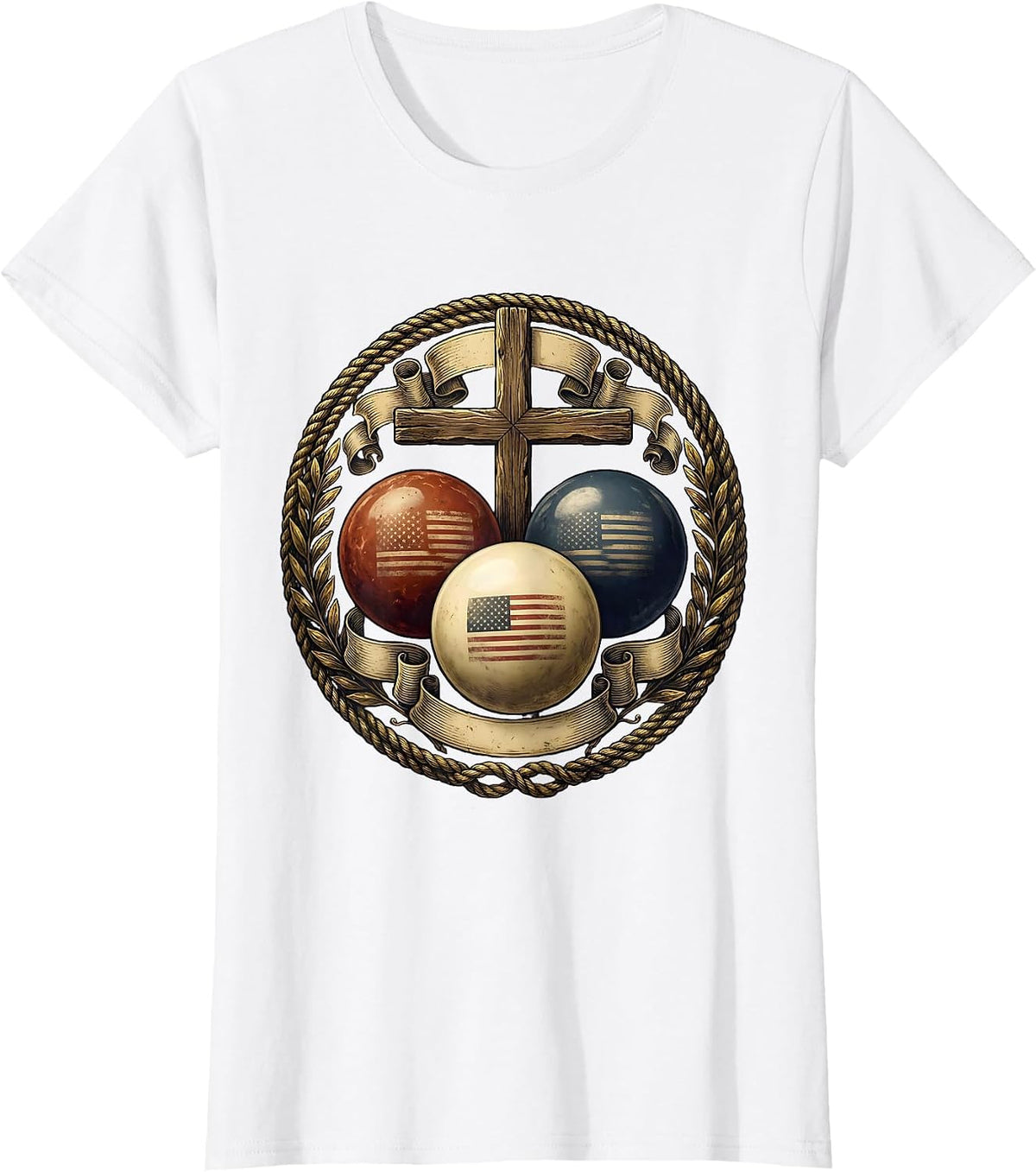 Red White and Blue Billiard Balls Graphic T-Shirt - White