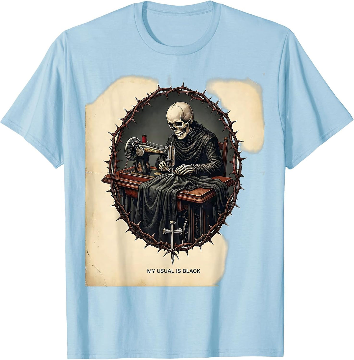 Men's My Usual Is Black Vintage Gothic Grunge Alt Skull Aesthetic T-Shirt - Baby Blue