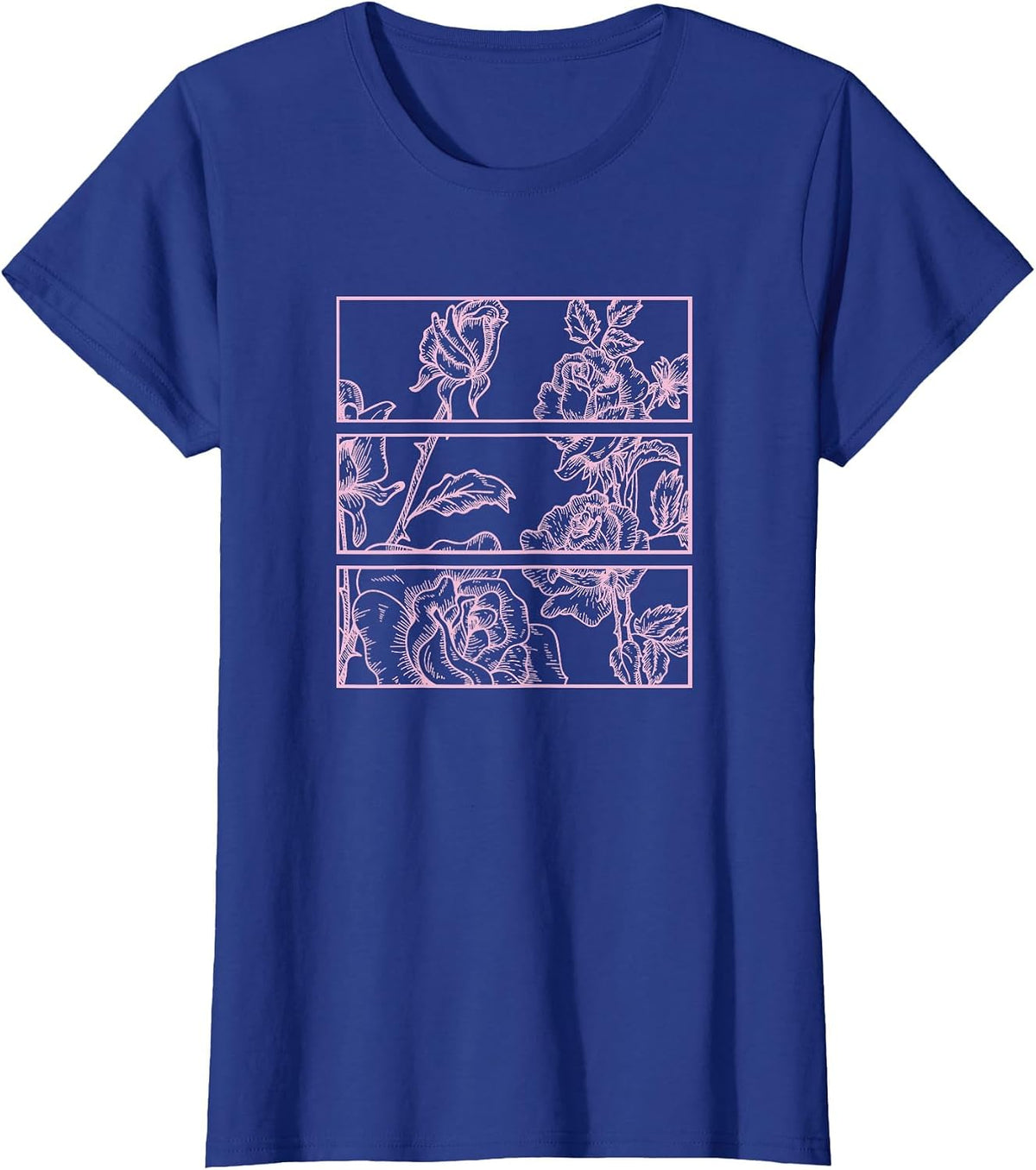 Pink Roses Kawaii Aesthetic Soft Grunge Pastel Goth E-Girl Tees T Shirts - Royal Blue
