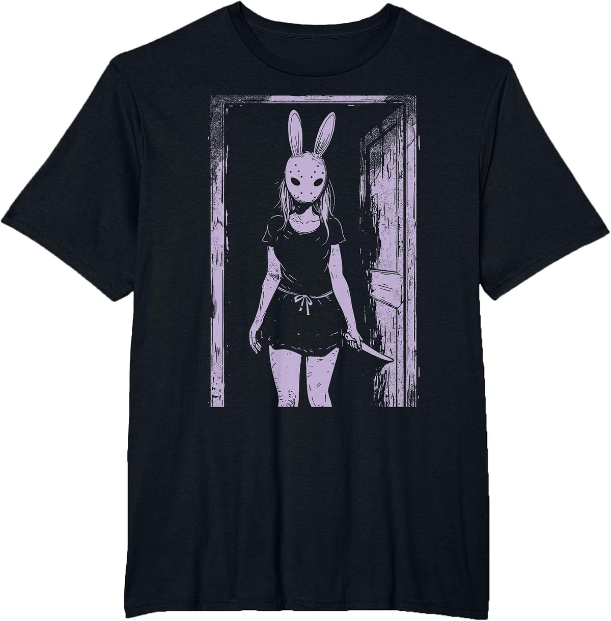 Horror Girl Bunny Mask Slasher Rabbit Pastel Goth Creepy T-Shirt - Black