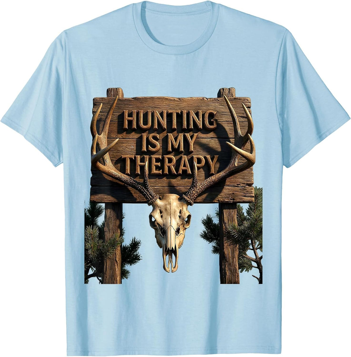 Men's Hunting Is My Therapy Outdoor Hunter Design T-Shirt - Baby Blue