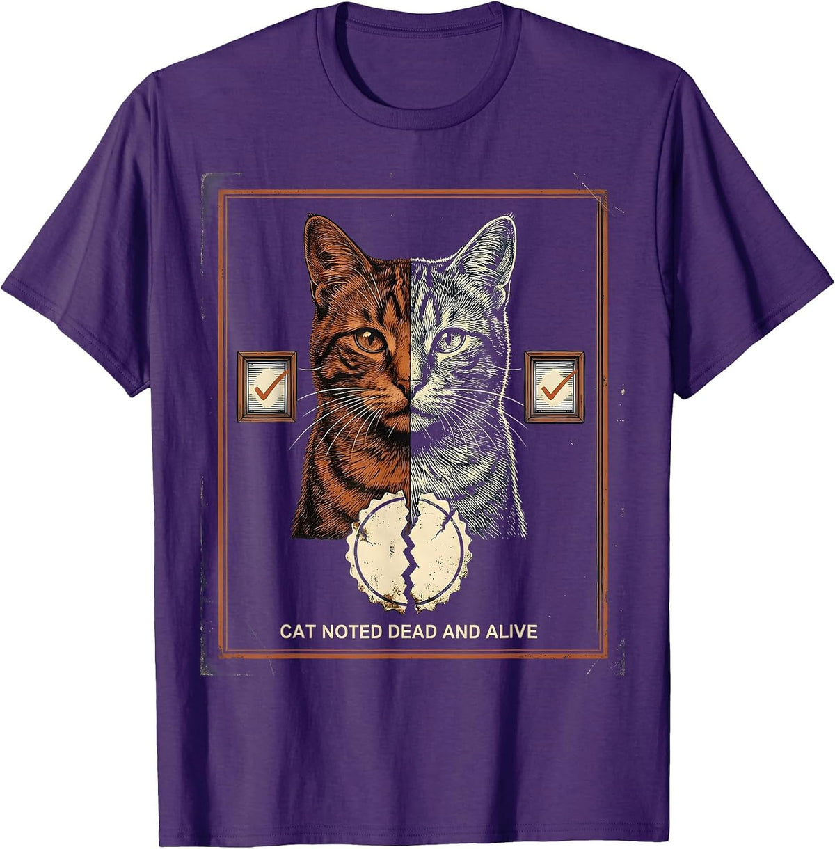 Men's Cat Noted Dead And Alive Vintage Quantum Physics Humor T-Shirt - Purple