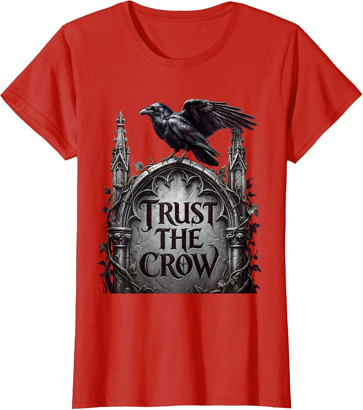 Trust the Crow Mystical Bird Graphic Design T-Shirt - Red