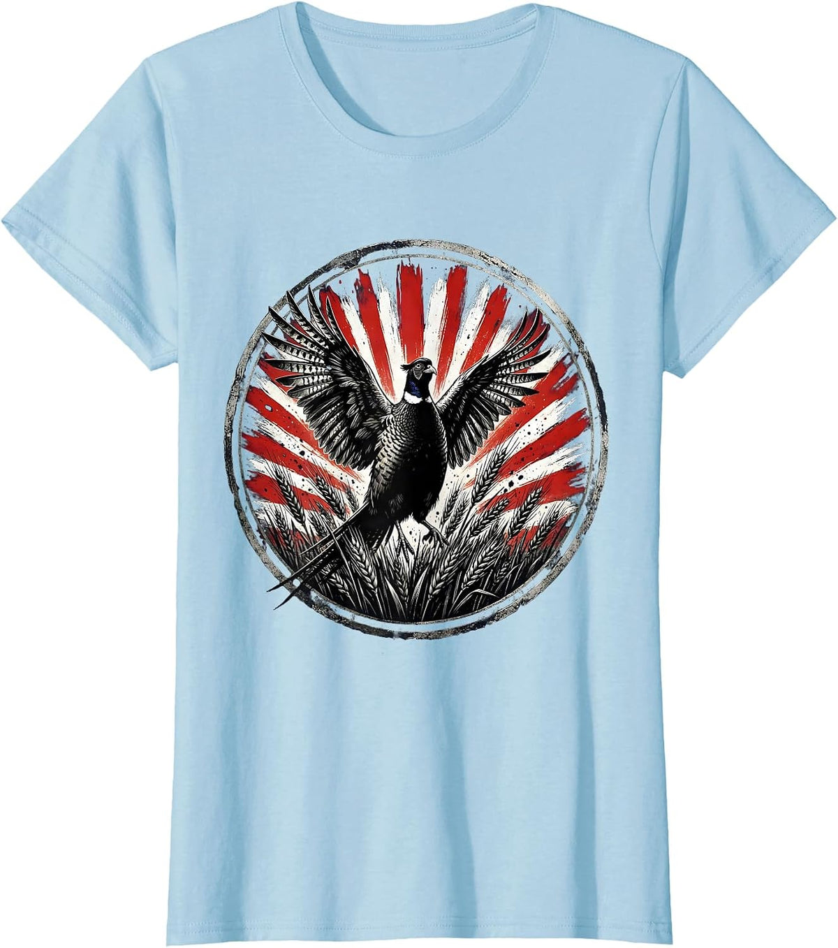 Pheasant Burst Camo Wheat Field Hunting Design T-Shirt - Baby Blue