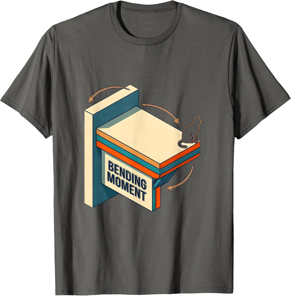 Men's Bending Moment Funny Cat Physics Humor Design Cat Lover T-Shirt - Asphalt Grey