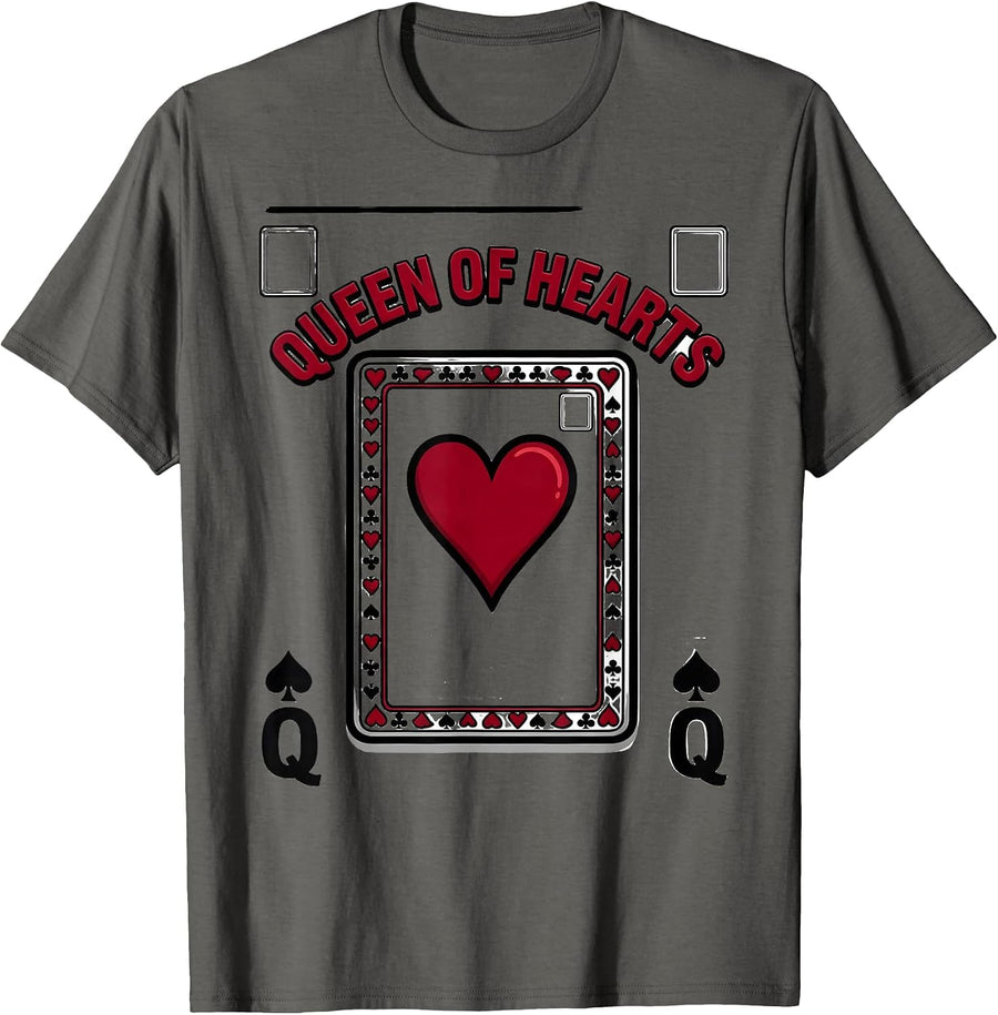 Queen Of Hearts Cartoon Playing Card Halloween Costume Poker T-Shirt - Asphalt Grey
