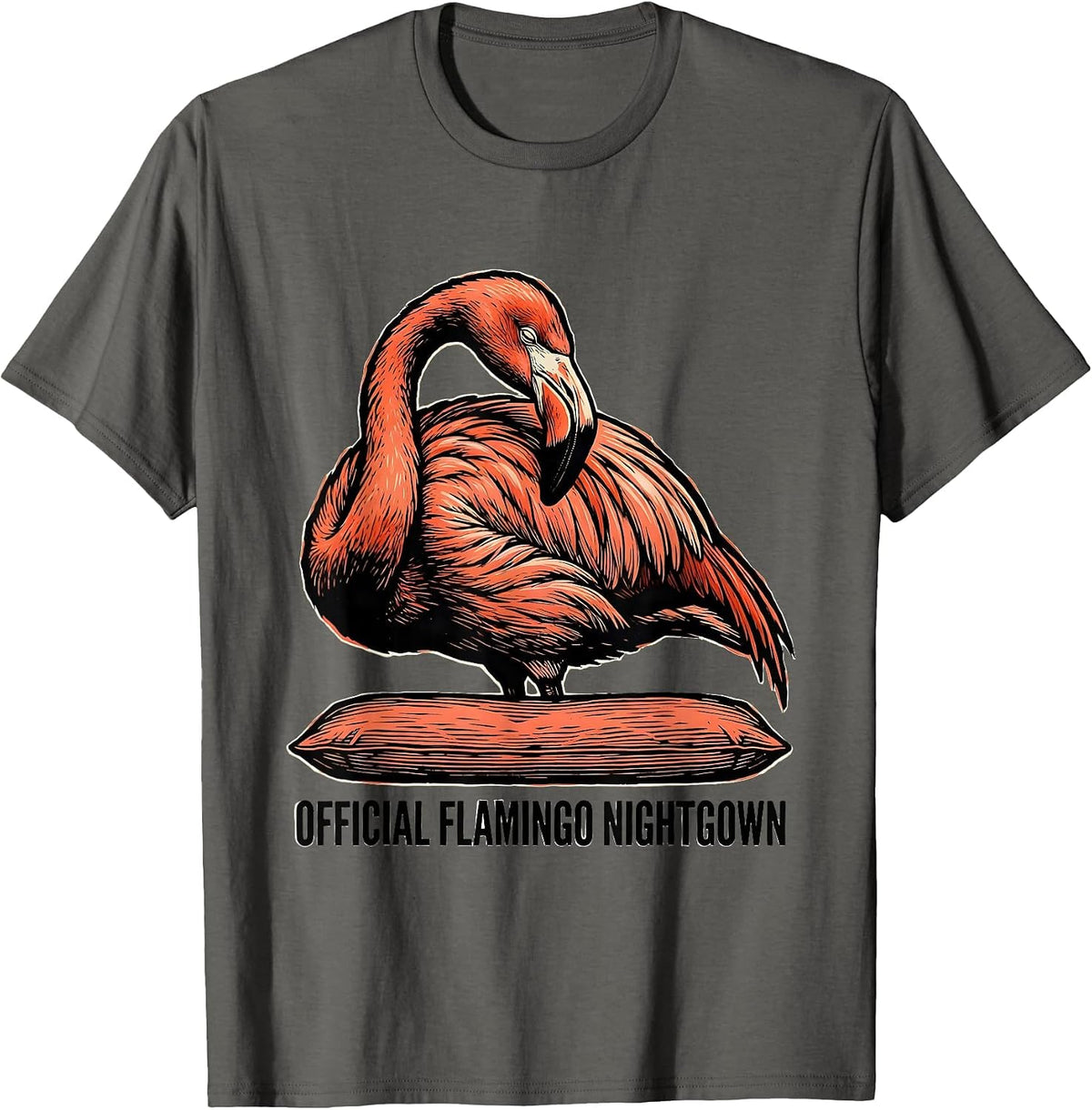 Men's Official Flamingo Nightgown Animal Sleepshirt Pajama Humor T-Shirt - Asphalt Grey