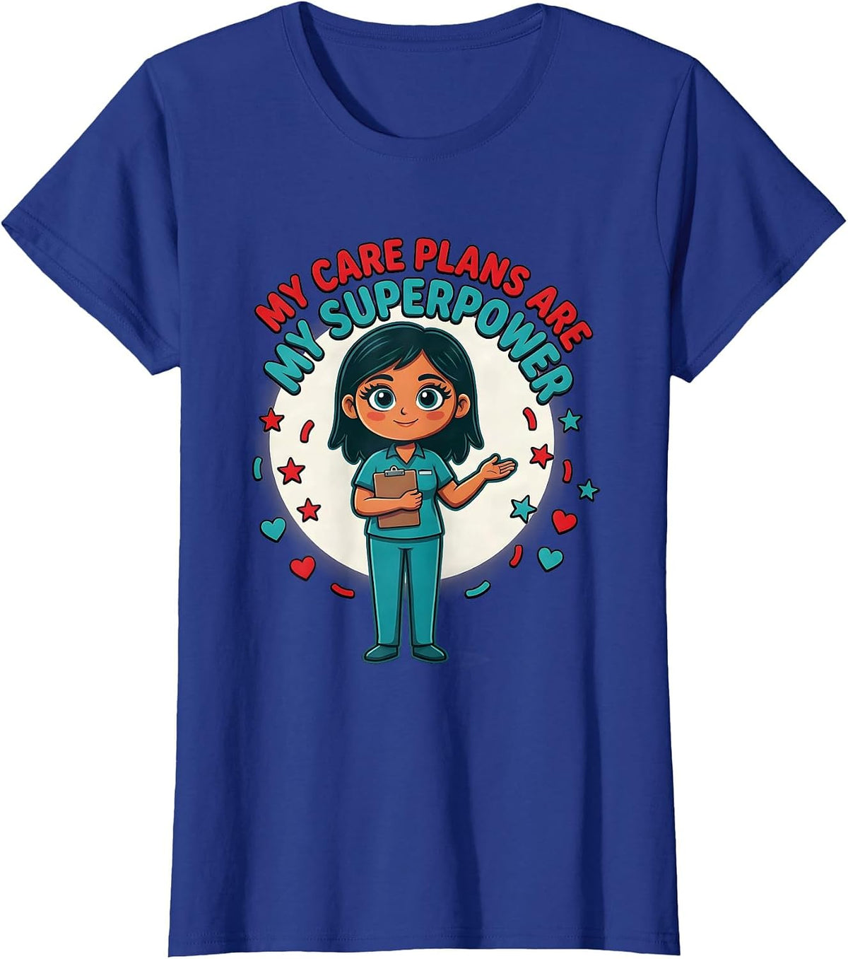 Women's MY CARE PLANS ARE MY SUPERPOWER Cartoon Social Worker T-Shirt - Royal Blue