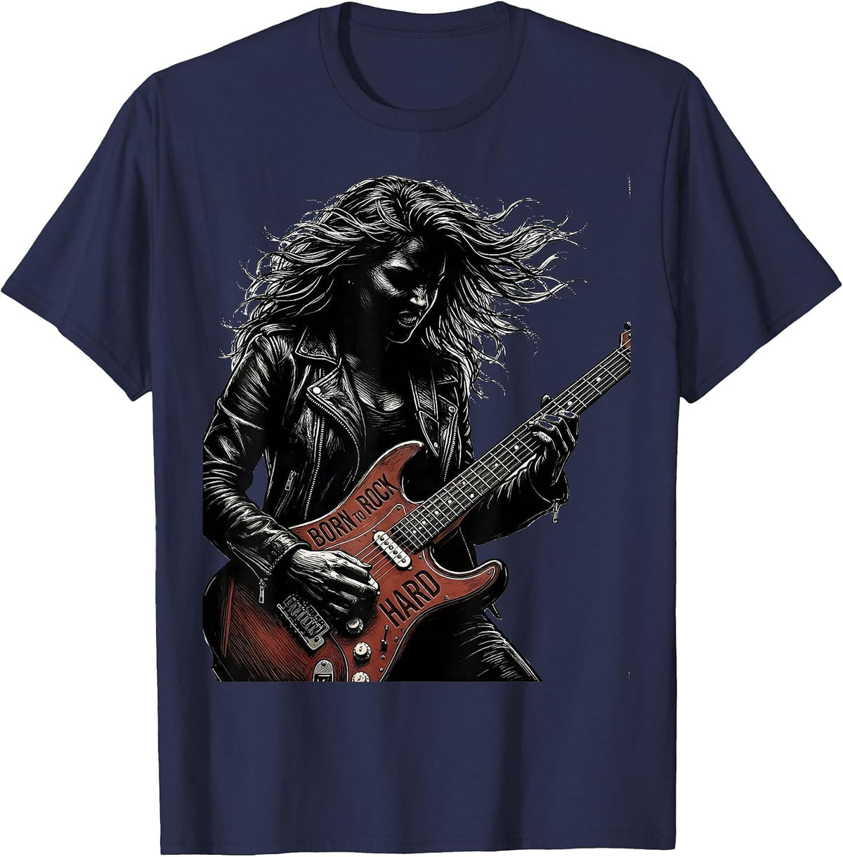 Born to Rock Hard Band Music Design T-Shirt - Navy Blue