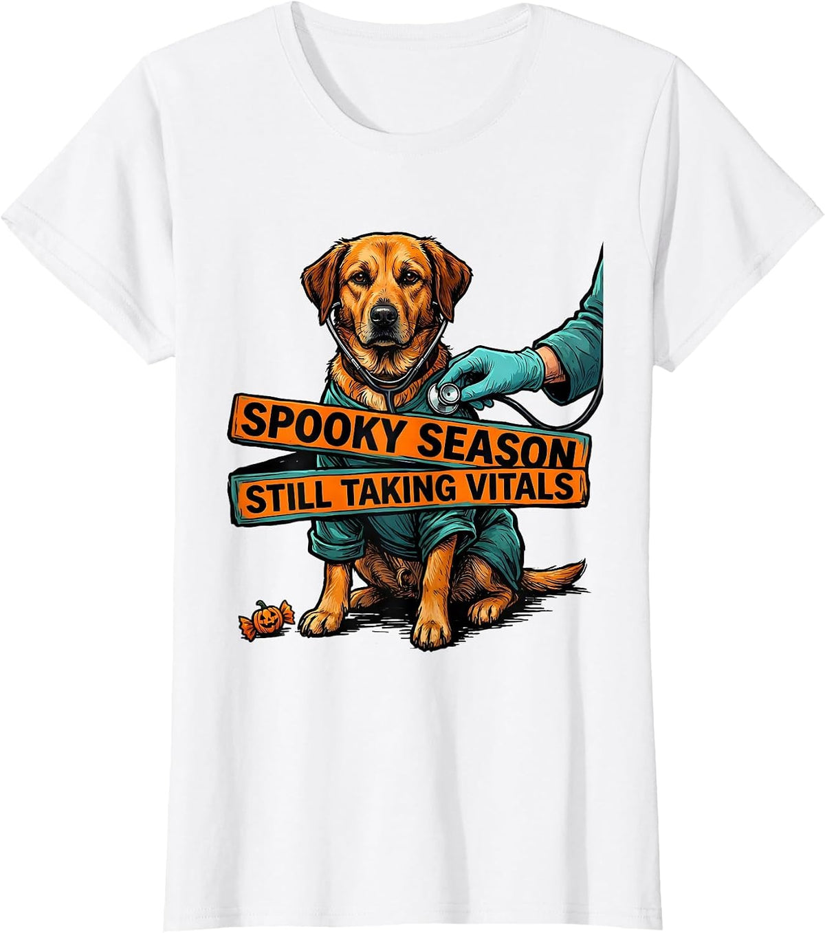 Spooky Season, Still Taking Vitals Funny Vet Tech Veterinary T-Shirt - White