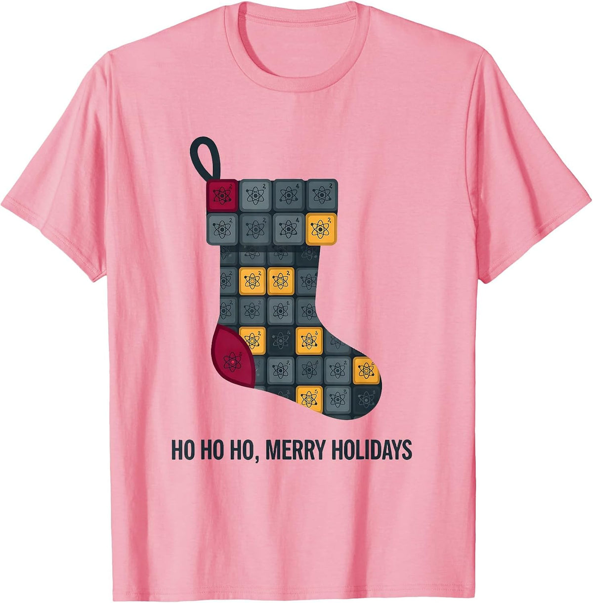 Men's Ho Ho Ho Merry Holidays Funny Periodic Table Chemistry Pun T-Shirt - Pink