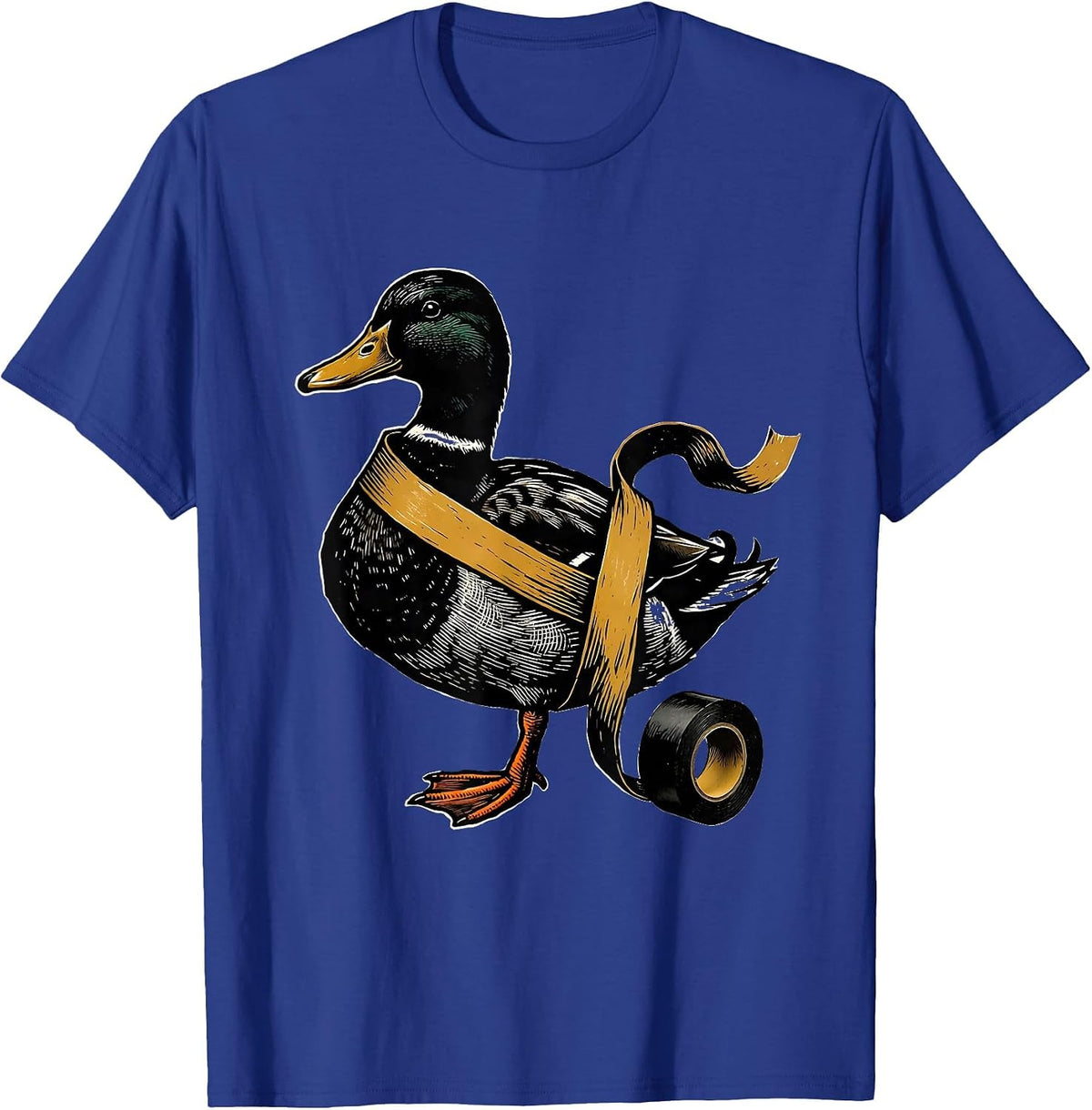 Men's Duck Tape Humor Linocut Funny Novelty Gift T-Shirt - Royal Blue