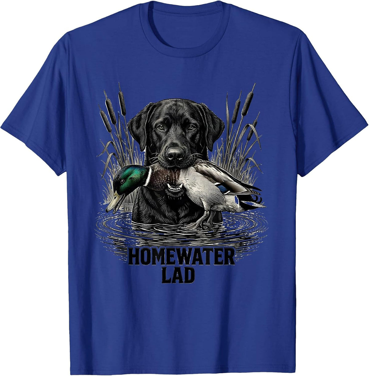 Men's Homewater Lad Monochromatic Black Lab Duck Hunting Southern T-Shirt - Royal Blue