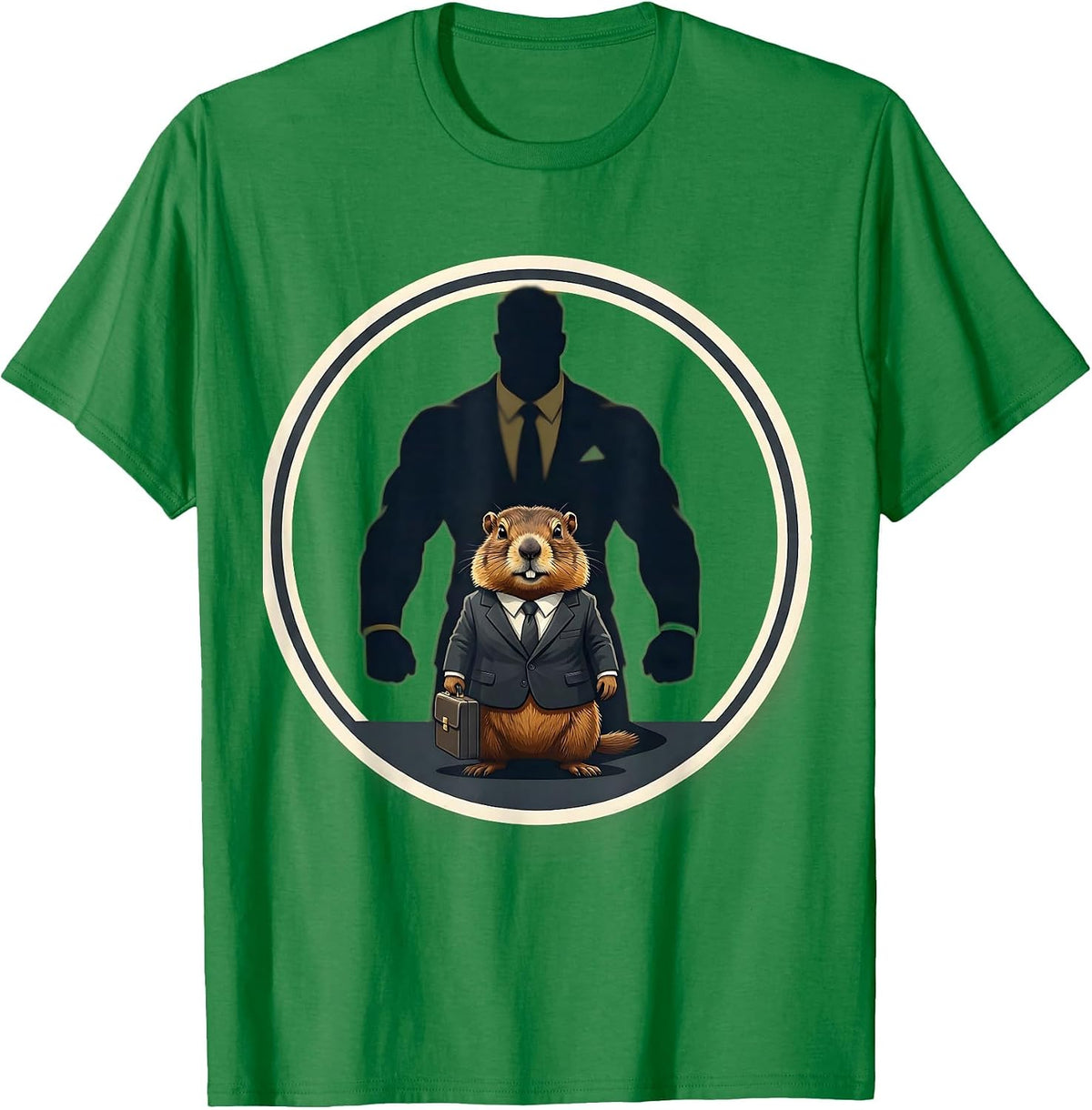 Men's Groundhog In Suit Briefcase Shadow Funny Graphic T-Shirt - Kelly Green