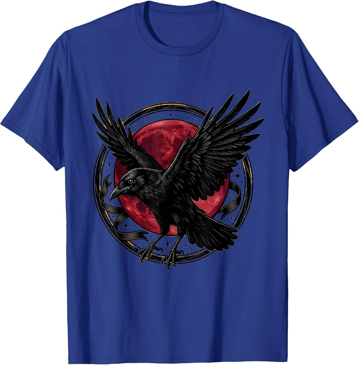 Men's Crow Spread Wings Full Moon Graphic T-Shirt - Royal Blue