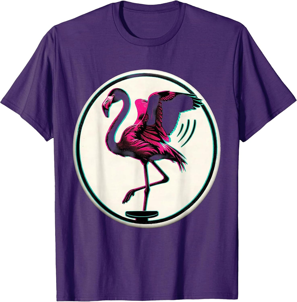 Sealed Flamingo Badge Risograph Novelty Humor T-Shirt - Purple