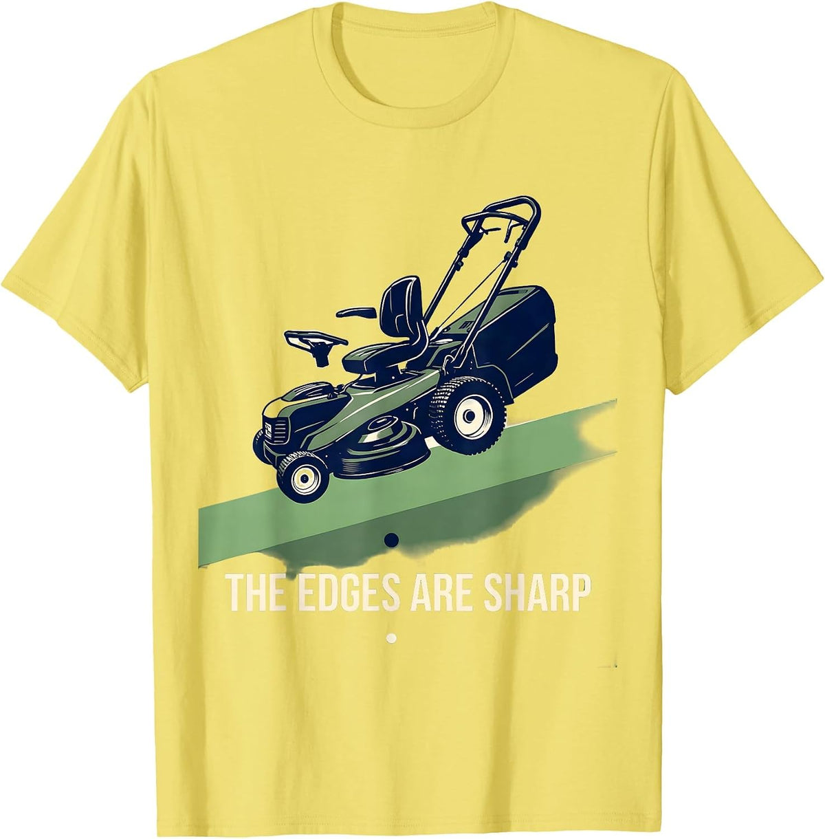 Men's The Edges Are Sharp Exploded View Lawn Mowing Dad Humor T-Shirt - Lemon Yellow
