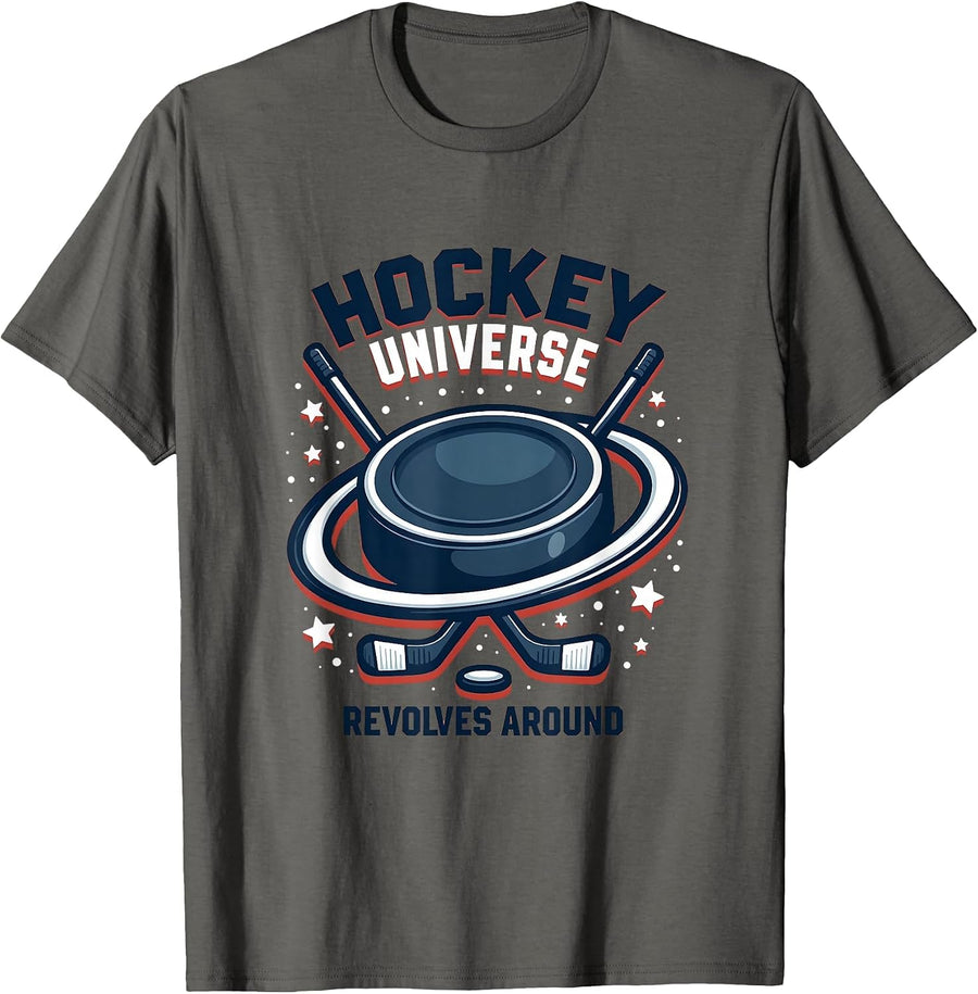 Hockey Universe Revolves Around Design T-Shirt - Asphalt Grey