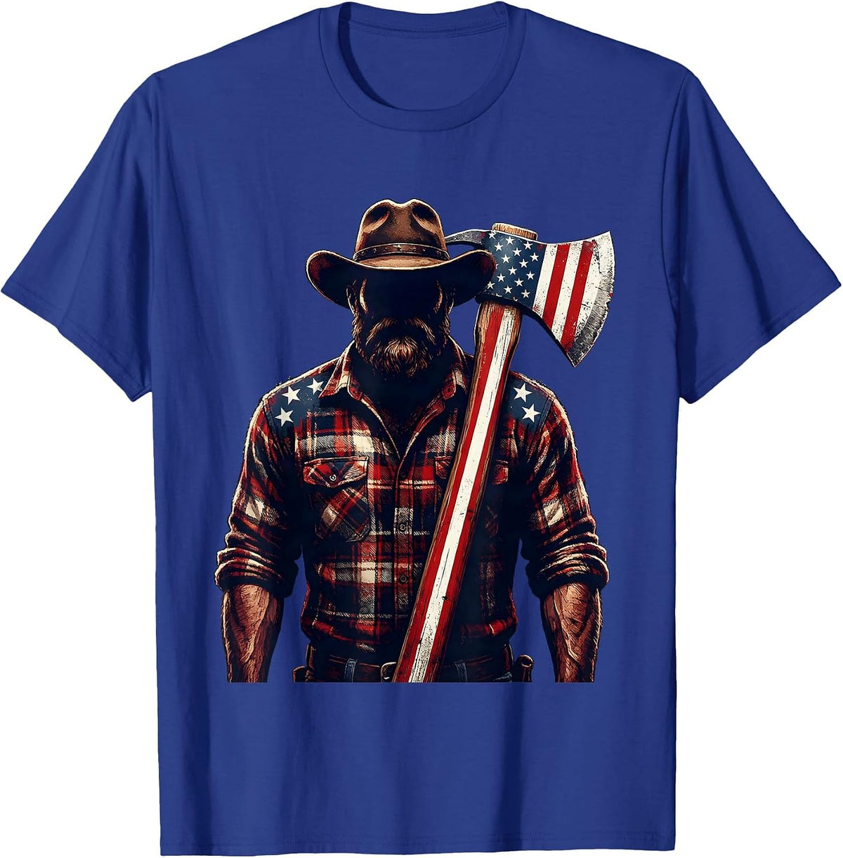 Rugged Lumberjack American Flag Axe Graphic T-Shirt - Royal Blue