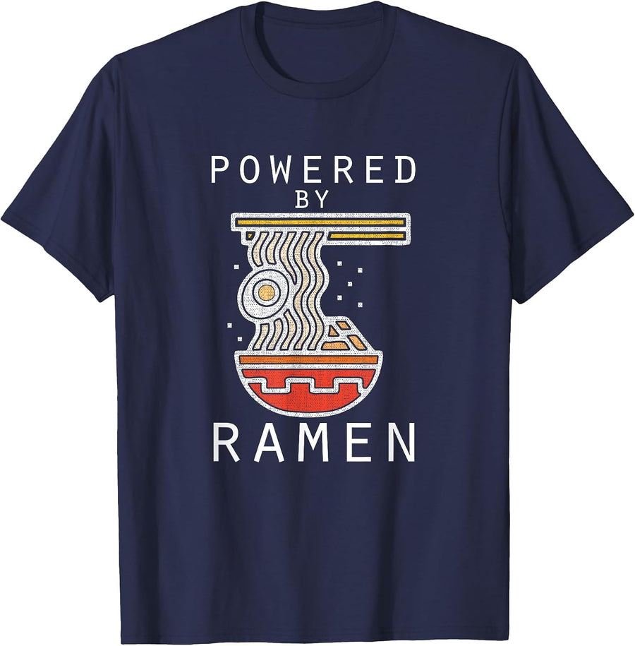 Powered by Ramen Funny Noodles T-Shirt - Navy Blue