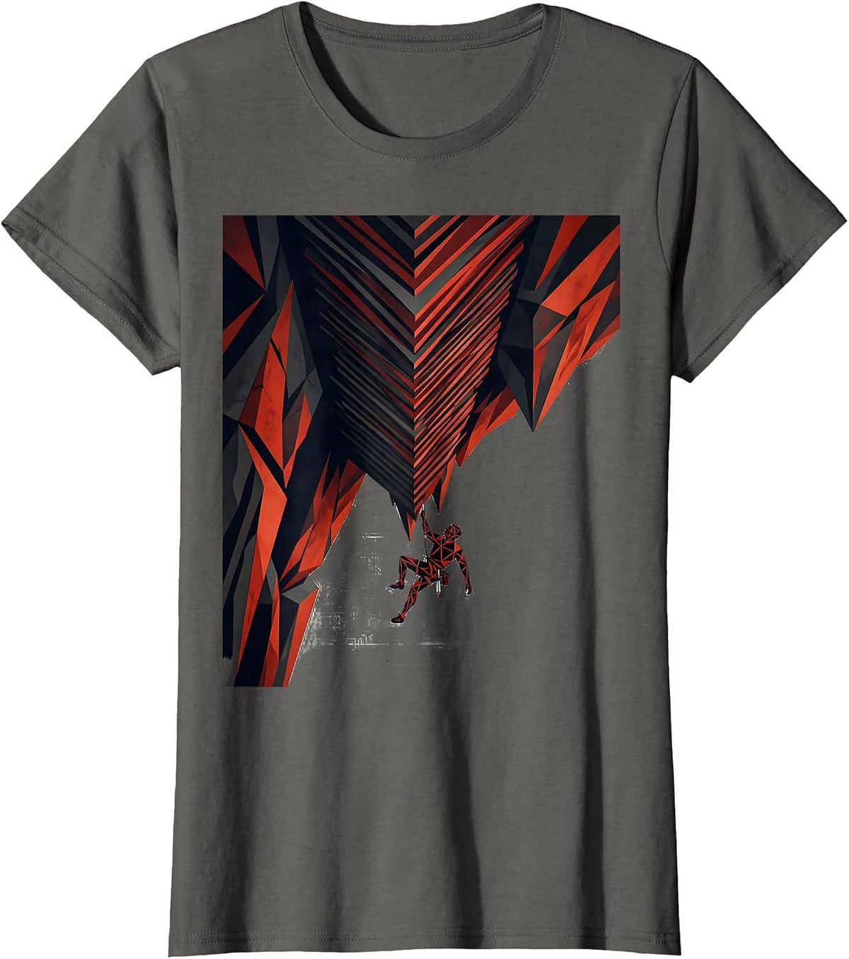 Women's Rock Climber Cliff Overhang Hanging Graphic T-Shirt - Asphalt Grey