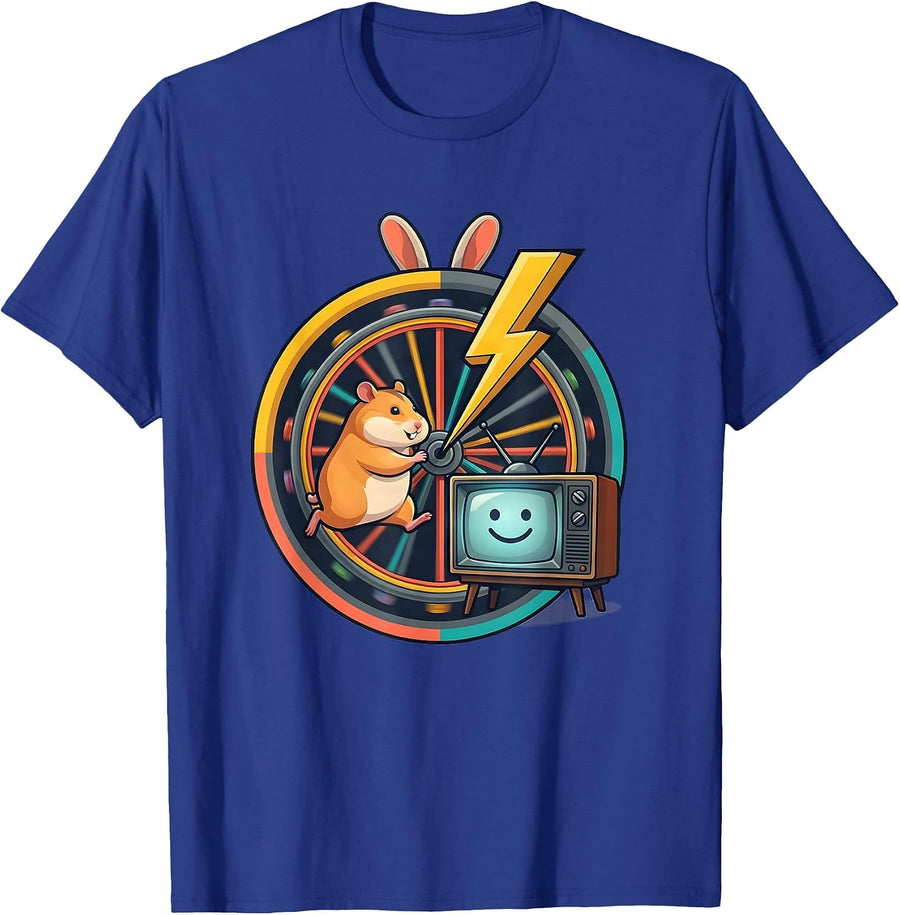 Hamster Wheel Powers Tiny TV Funny Graphic T-Shirt - Royal Blue