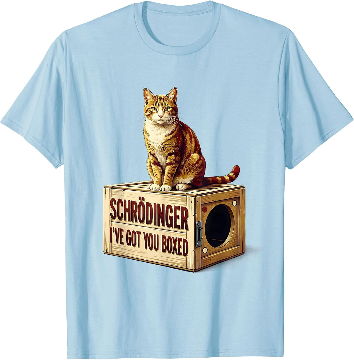 Men's Schrödinger, I’ve Got You Boxed Funny Quantum Physics Cat T-Shirt - Baby Blue