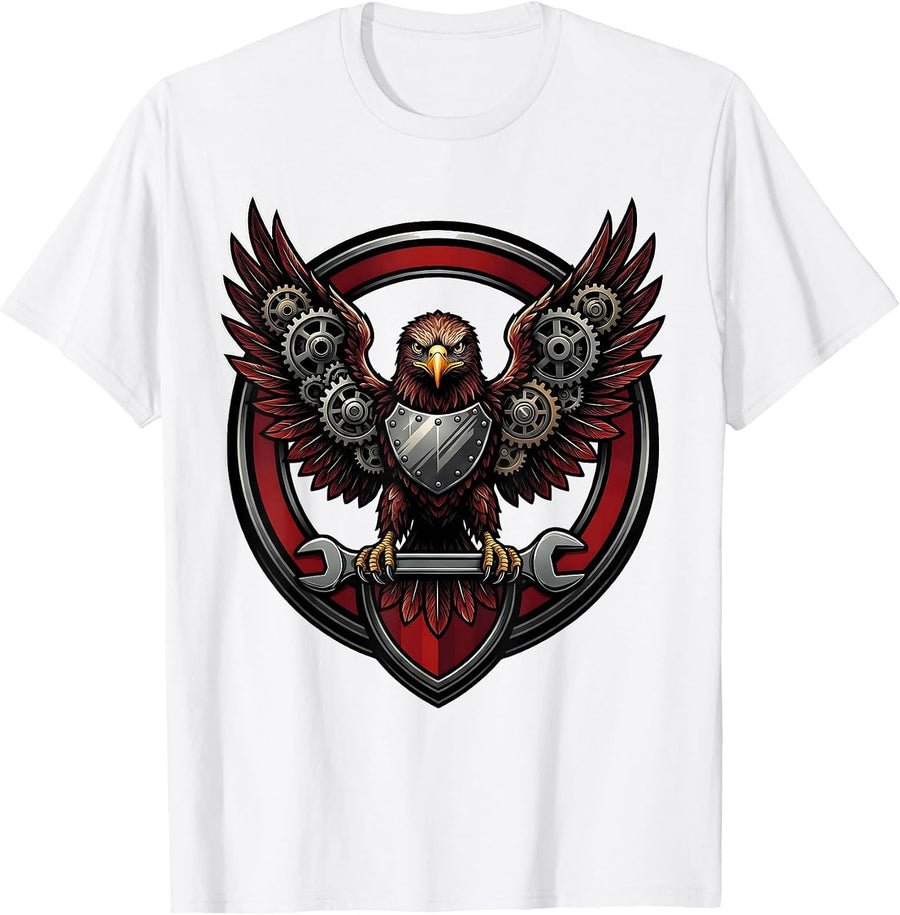 Men's Mechanical Eagle Gear Wing Steampunk Illustration T-Shirt - White