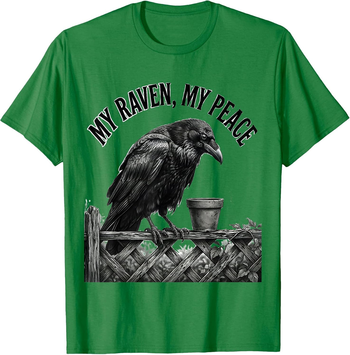 Men's My Raven My Peace Gothic Crow Humor Dark Humor Bird Lover T-Shirt - Kelly Green