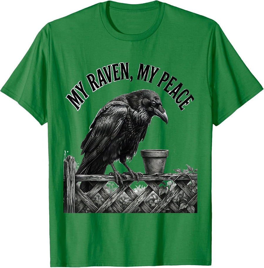 Men's My Raven My Peace Gothic Crow Humor Dark Humor Bird Lover T-Shirt - Kelly Green