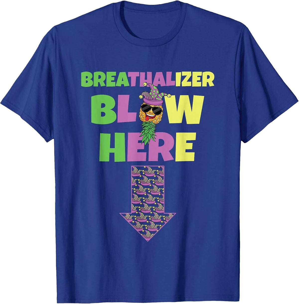 Breathalizer Blow Here Mardi Gras Pineapple Swinger Men T-Shirt - Royal Blue