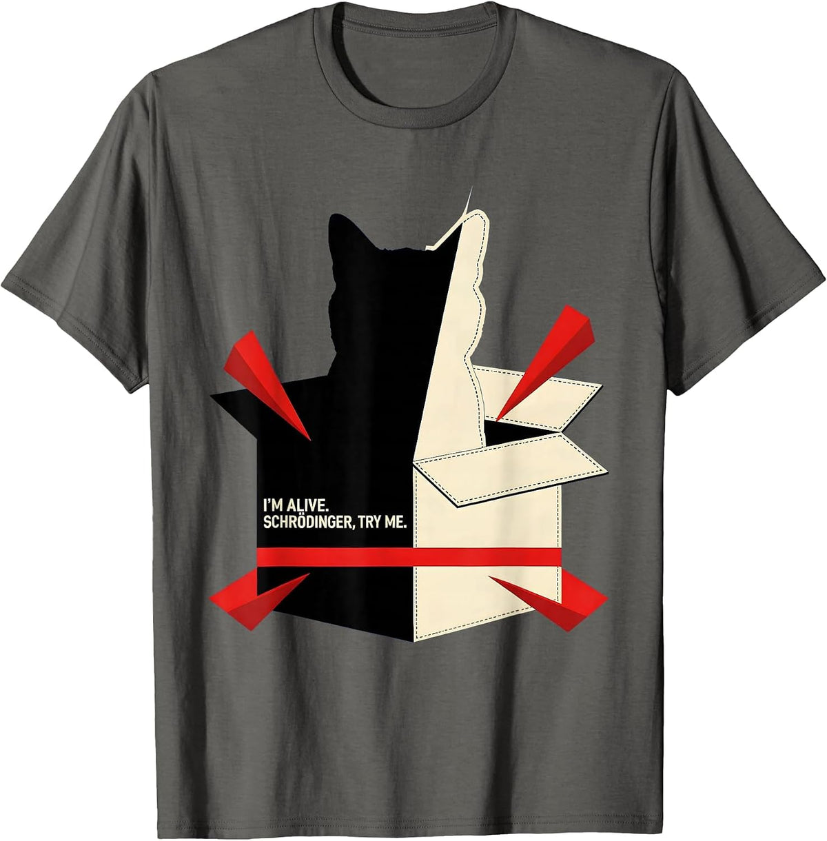 Men's I'm Alive Schrödinger Try Me Funny Physics Quantum Humor T-Shirt - Asphalt Grey